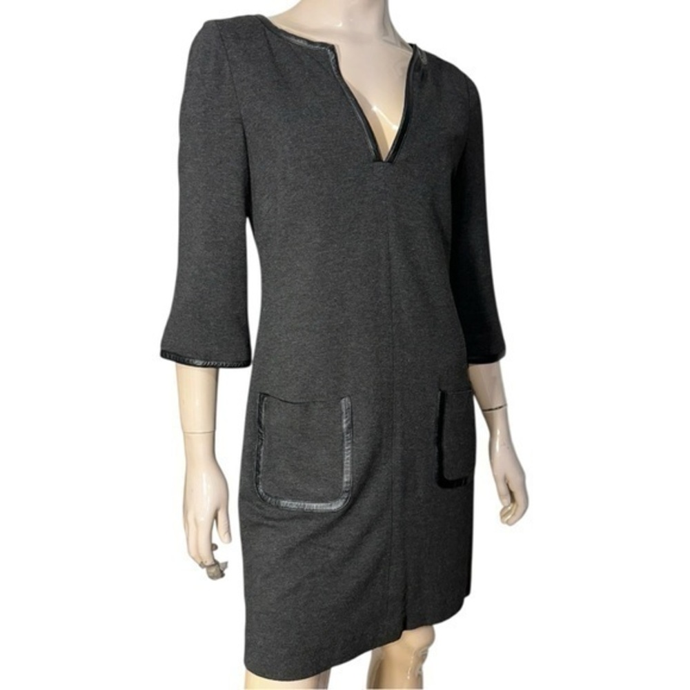 Trina Turk Women’s 8 Charcoal Black Faux Leather Trim Pocket Front Sheath Dress